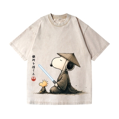 Star Wars Samurai Style Peanuts Vintage Wash Japanese Design T-Shirt