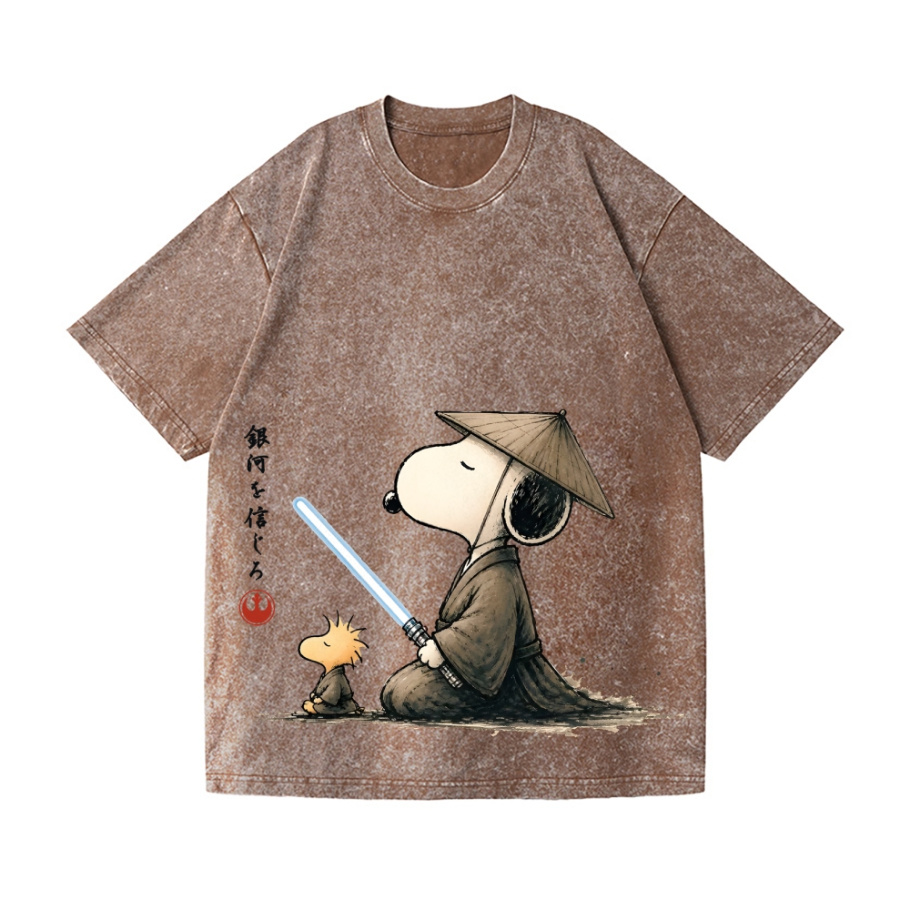 Star Wars Samurai Style Peanuts Vintage Wash Japanese Design T-Shirt