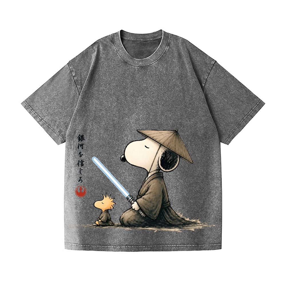 Star Wars Samurai Style Peanuts Vintage Wash Japanese Design T-Shirt