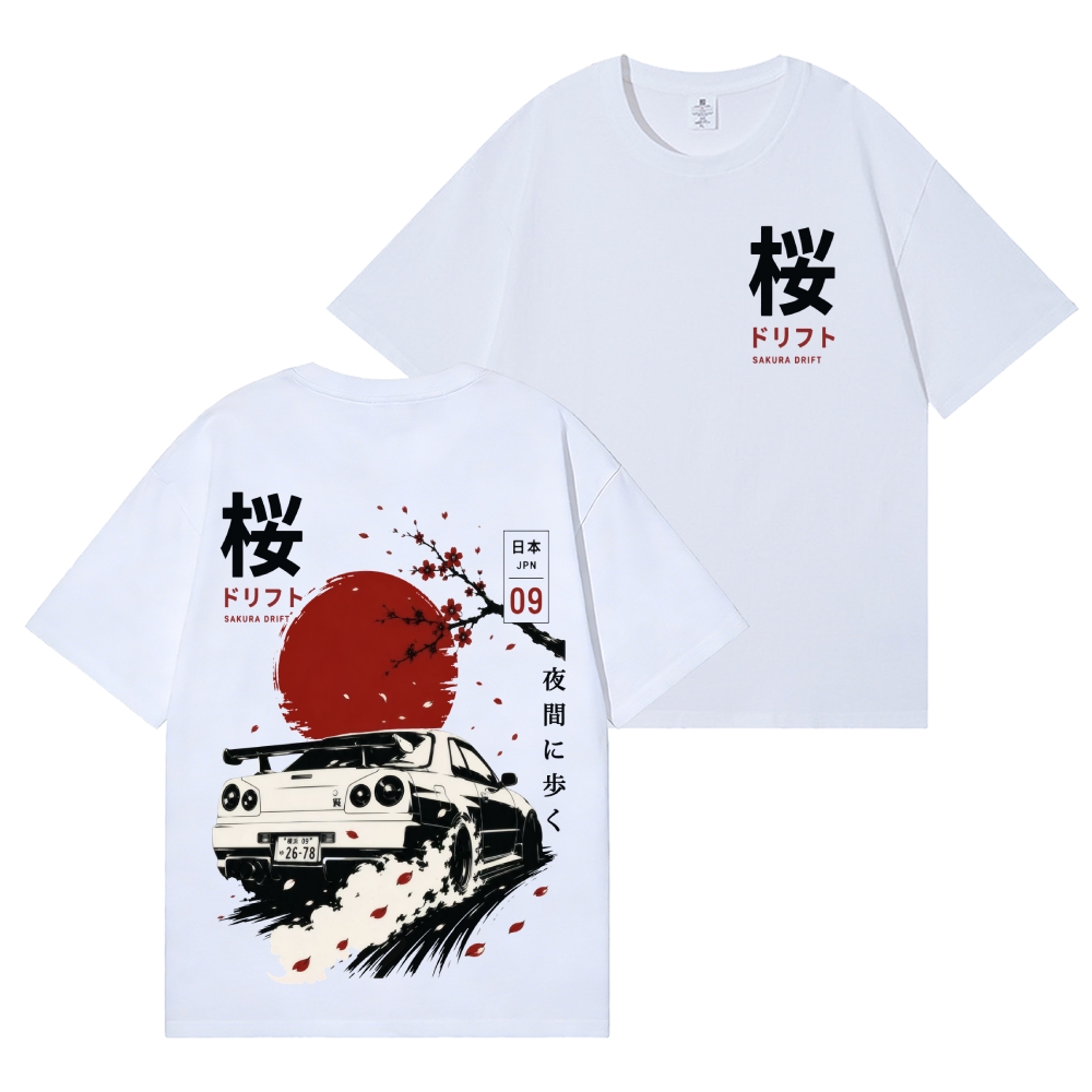 Sakura Drift CarBack Art Cotton Tee