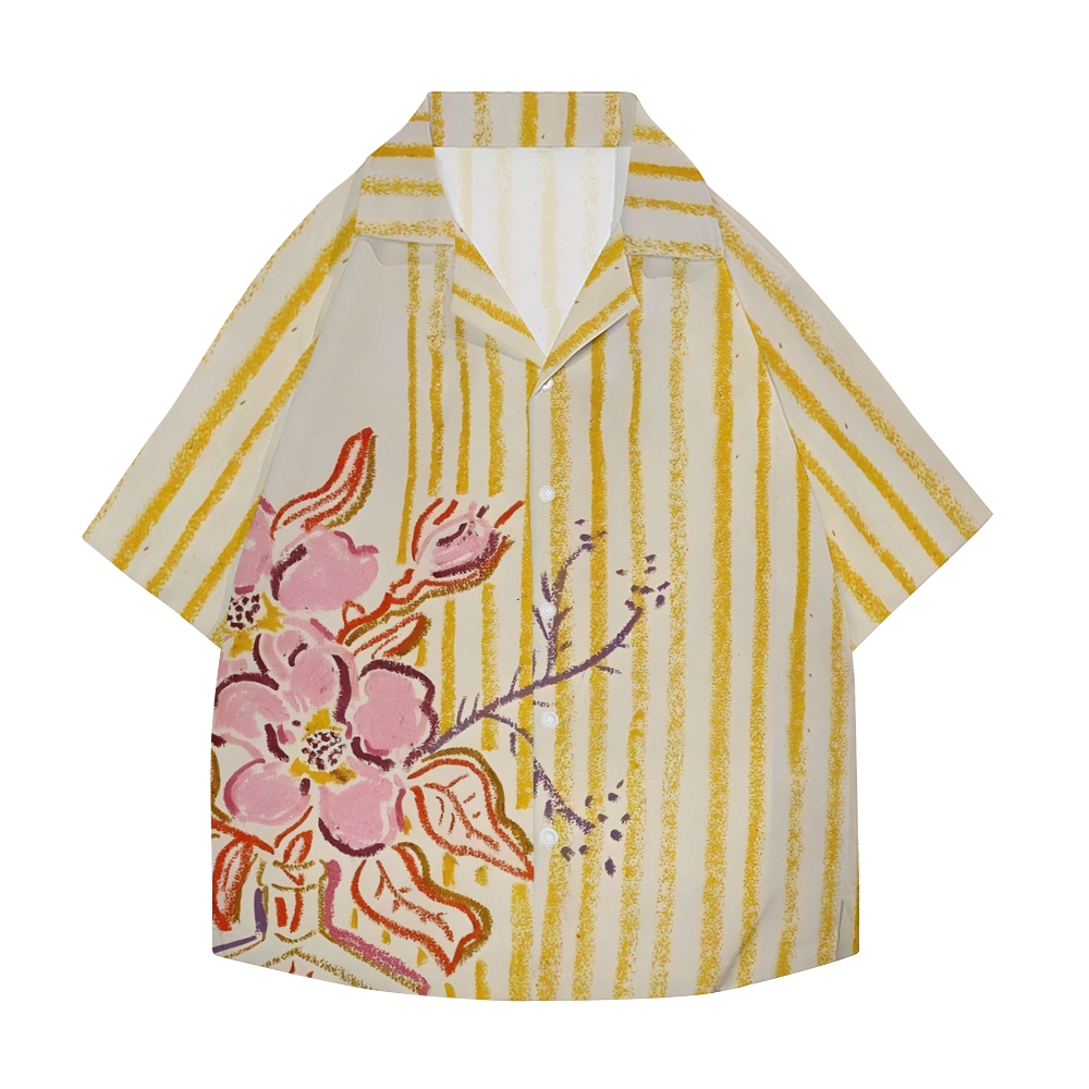 Floral Crayon Drawing Japanese Style All-over Print Camp Shirt