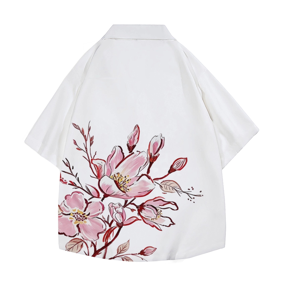 Floral Crayon Drawing Japanese Style All-over Print Camp Shirt