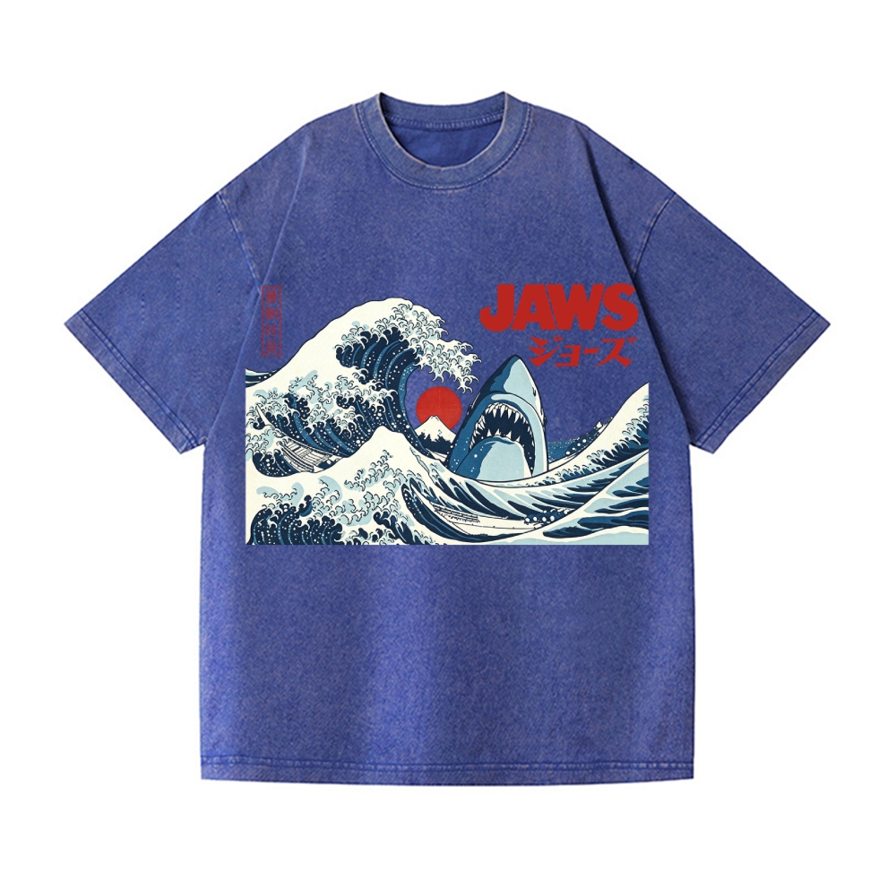 Ukiyoe Wave Shark Vintage Wash Japanese Design T-Shirt