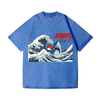 Ukiyoe Wave Shark Vintage Wash Japanese Design T-Shirt