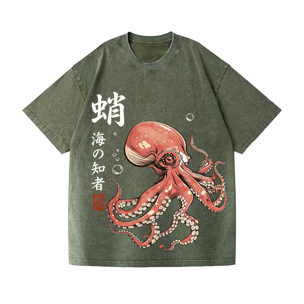 Octopus Vintage Wash Japanese Design T-Shirt