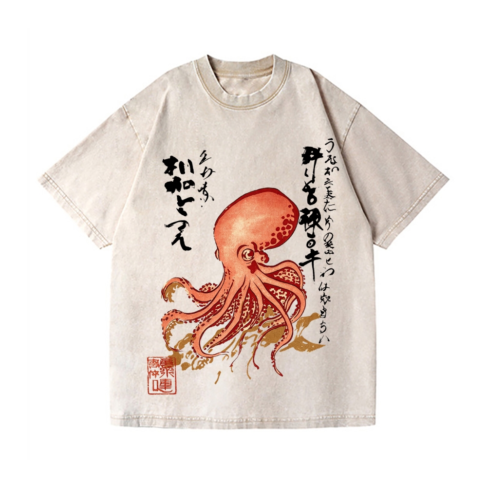 Octopus Vintage Wash Japanese Design T-Shirt