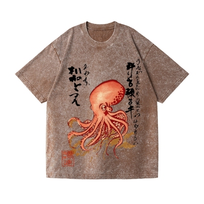 Octopus Vintage Wash Japanese Design T-Shirt