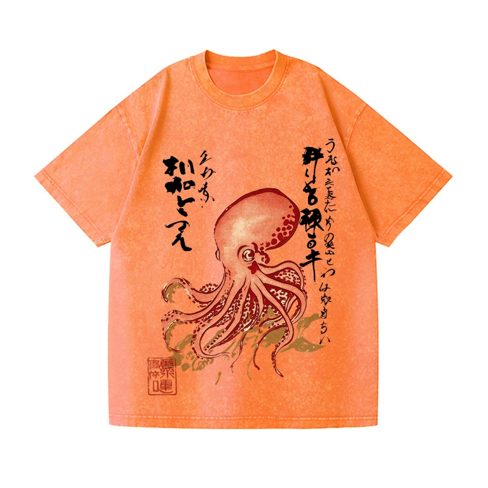 Octopus Vintage Wash Japanese Design T-Shirt