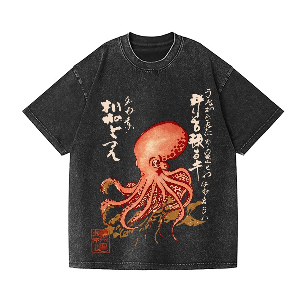 Octopus Vintage Wash Japanese Design T-Shirt