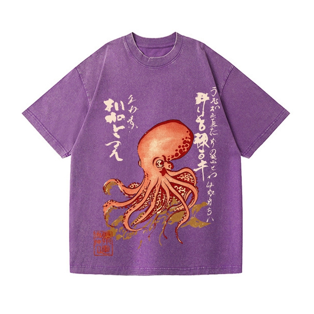 Octopus Vintage Wash Japanese Design T-Shirt