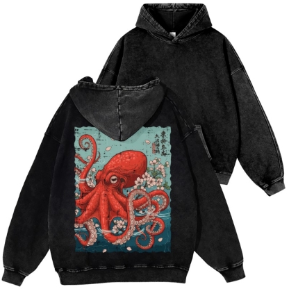 Octopus Vintage Washed Cotton Back Art Hoodie