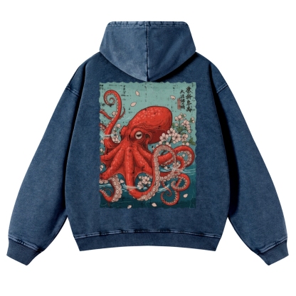 Octopus Vintage Washed Cotton Back Art Hoodie