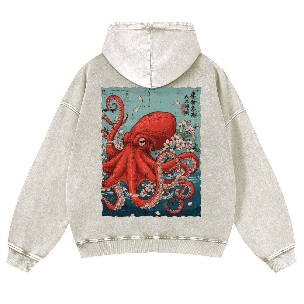 Octopus Vintage Washed Cotton Back Art Hoodie