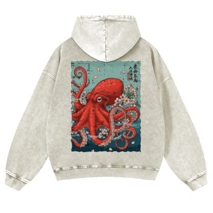 Octopus Vintage Washed Cotton Back Art Hoodie