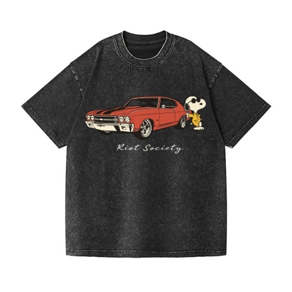 Retro Car Peanuts Vintage Wash Japanese Design T-Shirt