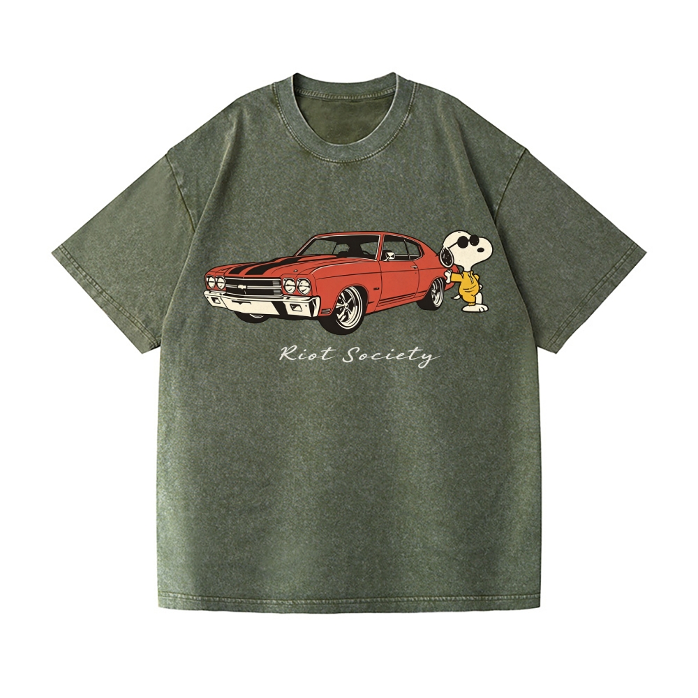 Retro Car Peanuts Vintage Wash Japanese Design T-Shirt