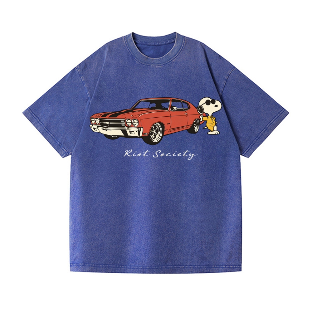 Retro Car Peanuts Vintage Wash Japanese Design T-Shirt