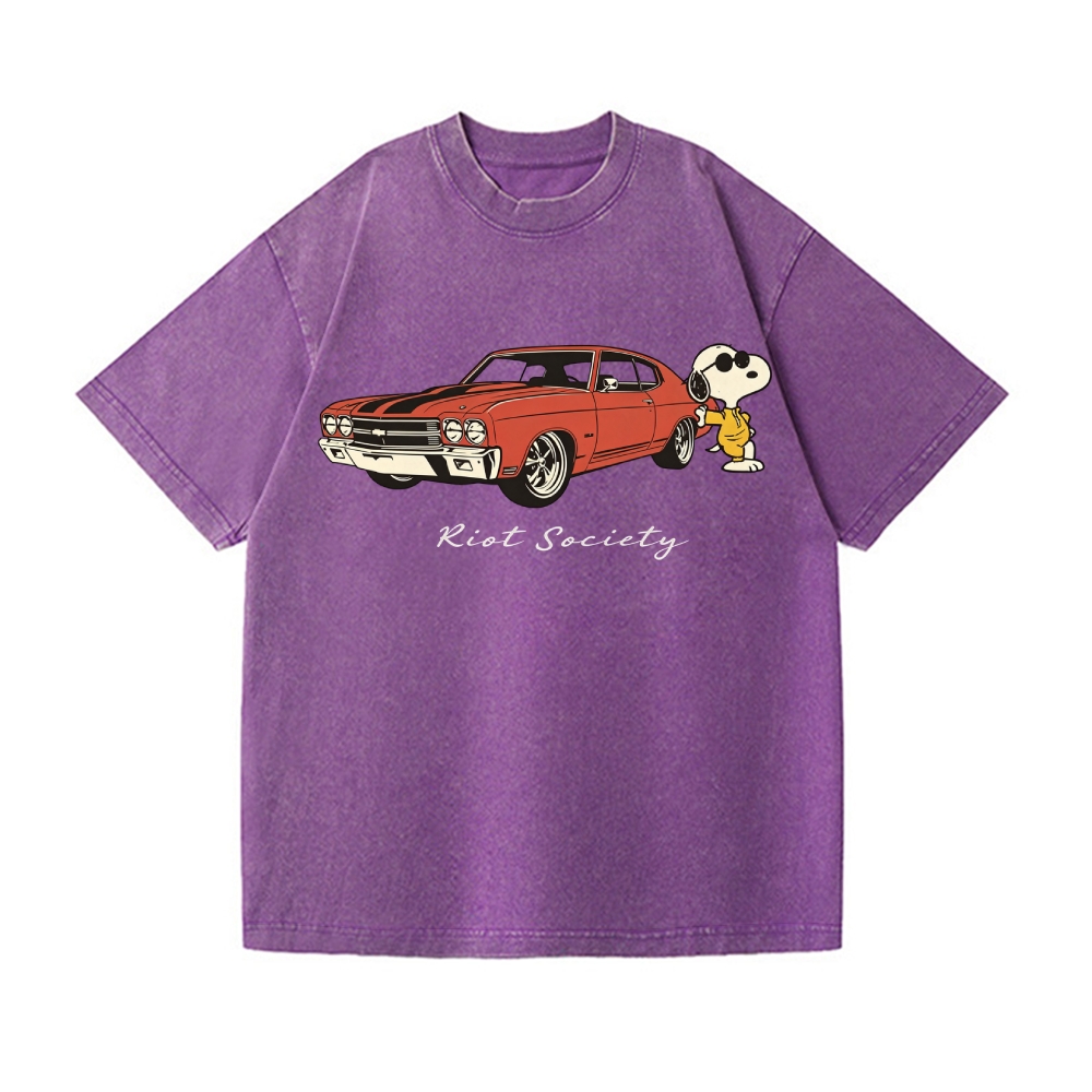 Retro Car Peanuts Vintage Wash Japanese Design T-Shirt
