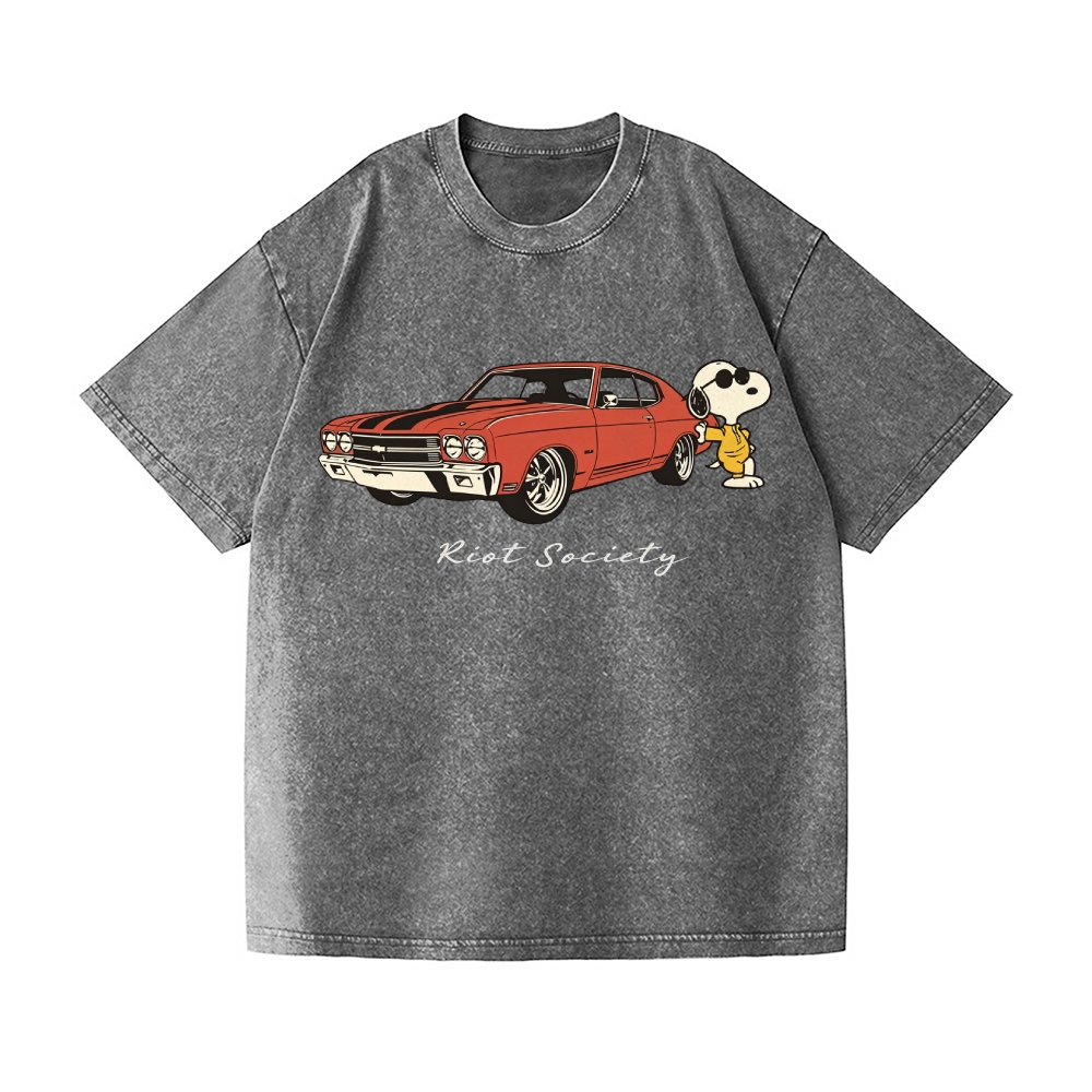 Retro Car Peanuts Vintage Wash Japanese Design T-Shirt