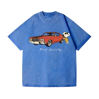 Retro Car Peanuts Vintage Wash Japanese Design T-Shirt