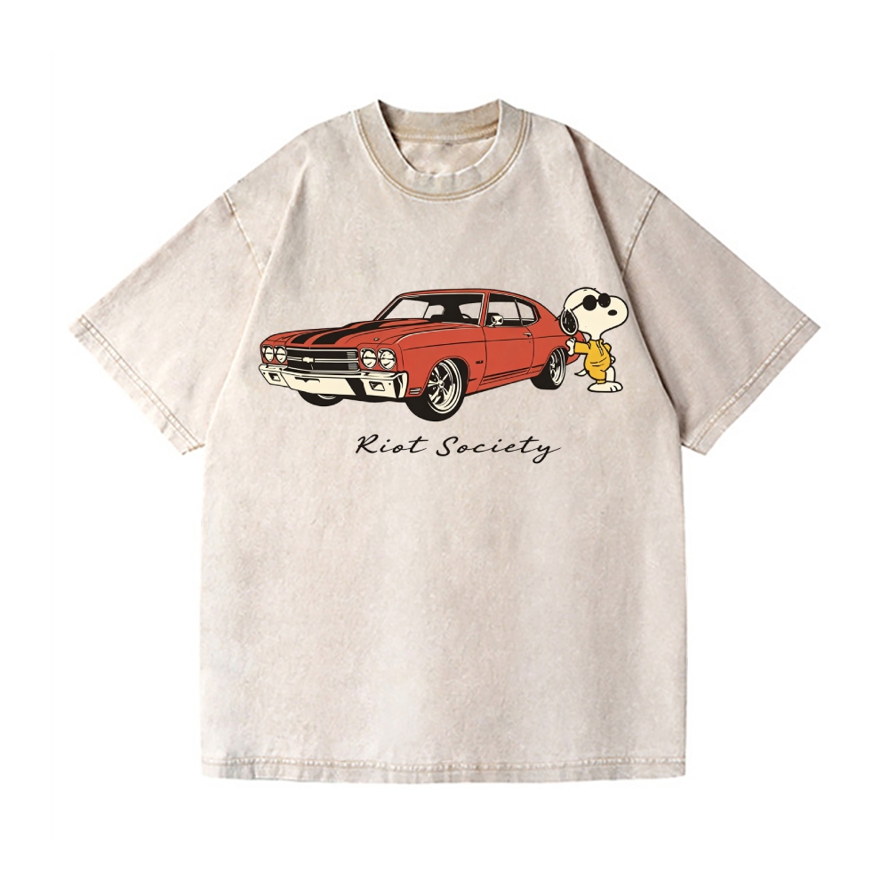 Retro Car Peanuts Vintage Wash Japanese Design T-Shirt