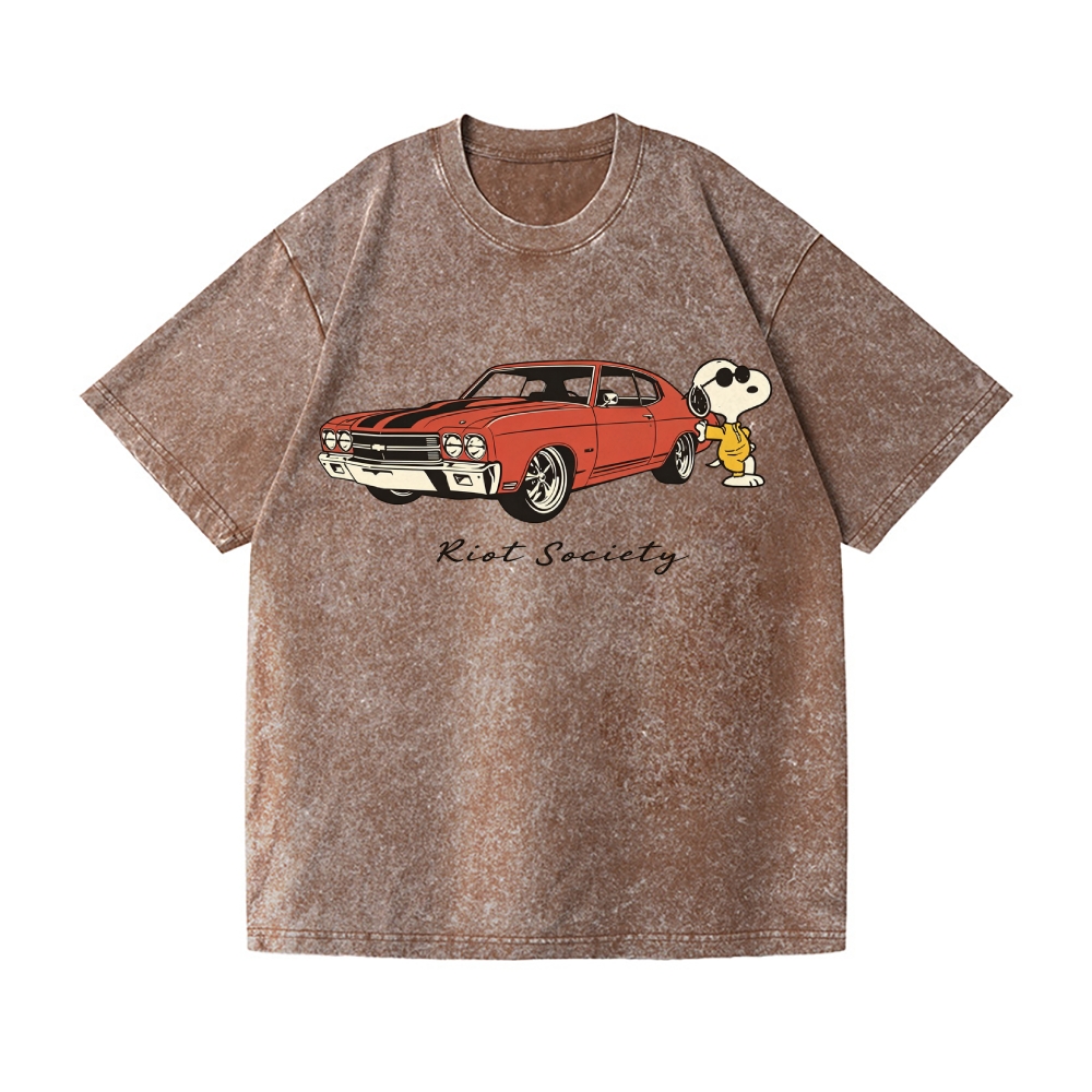 Retro Car Peanuts Vintage Wash Japanese Design T-Shirt