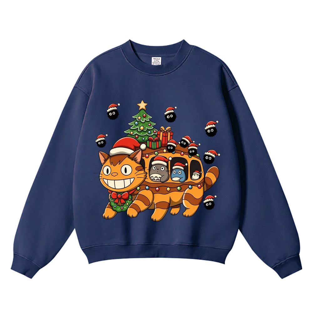 Christmas Ghibli Totoro Vintage Cotton Blend Sweatshirt