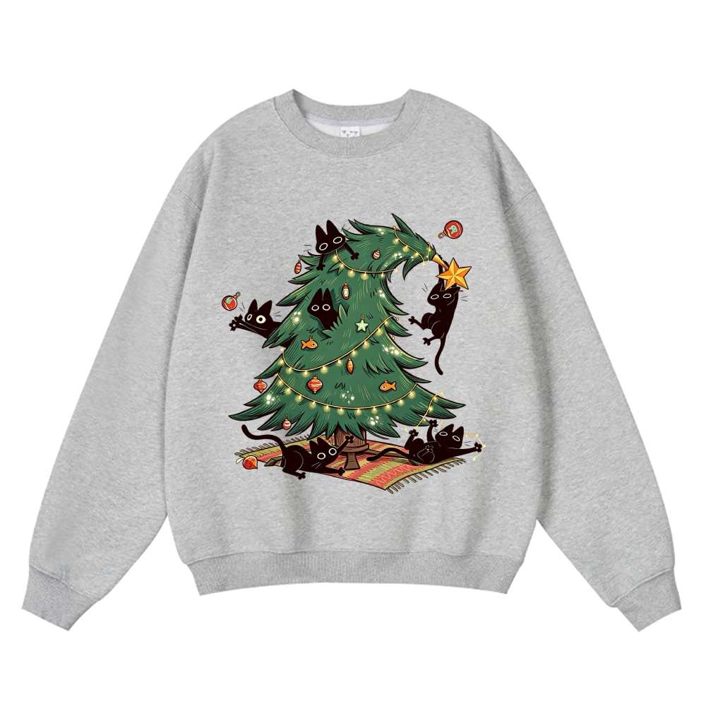 Christmas Playful Cat Vintage Cotton Blend Sweatshirt
