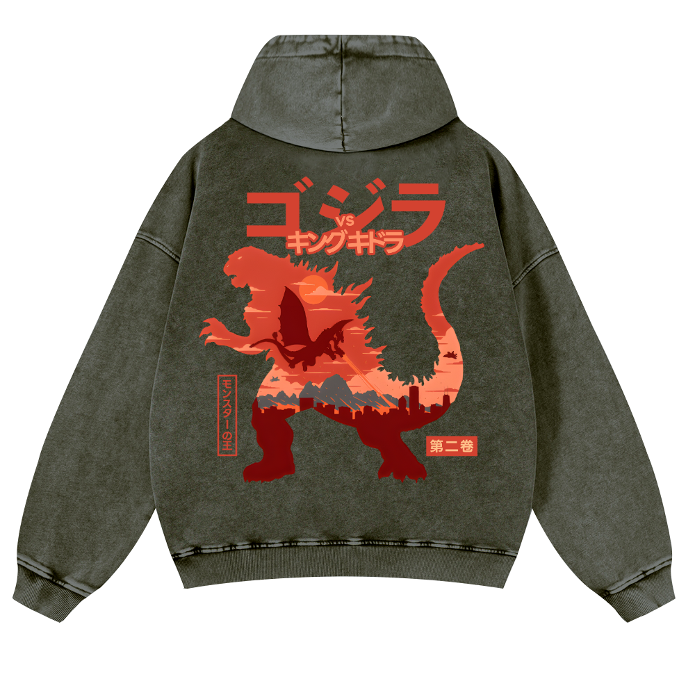 Godzilla Vintage Washed Cotton Back Art Hoodie