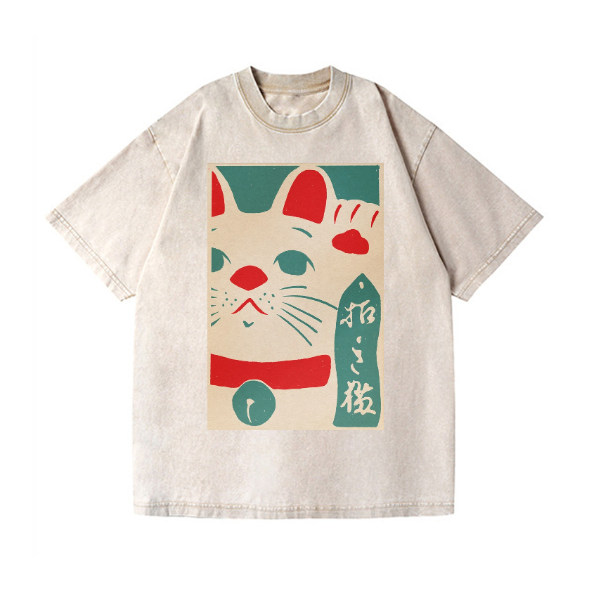 Lucky Cat Vintage Wash Japanese Design T-Shirt