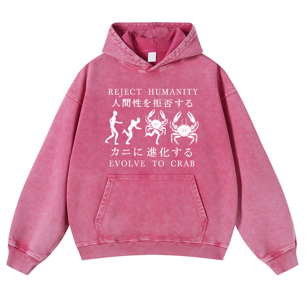 Reject Humanity Evolve into Crab Vintage Washed Thick Cotton Hoodie