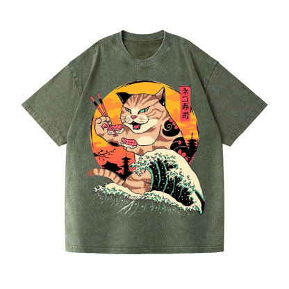 Ukiyoe Cat Vintage Wash Japanese Design T-Shirt