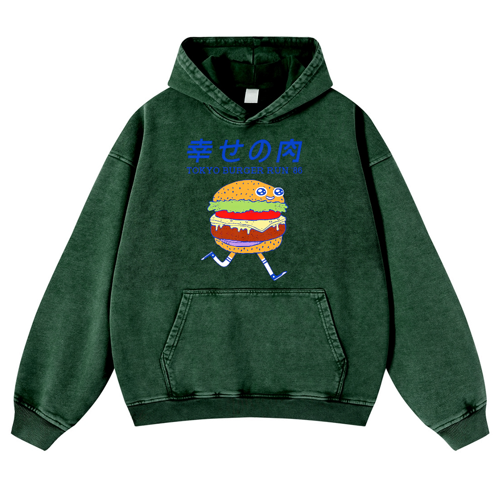 TOKYO BURGER RUN '86 Vintage Washed Thick Cotton Hoodie
