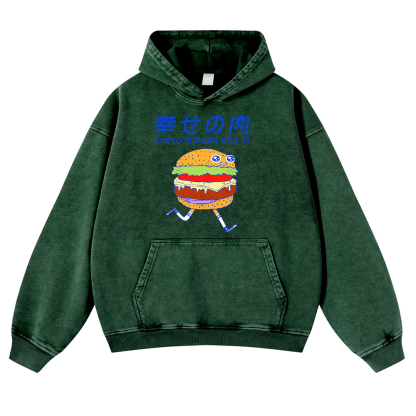 TOKYO BURGER RUN '86 Vintage Washed Thick Cotton Hoodie