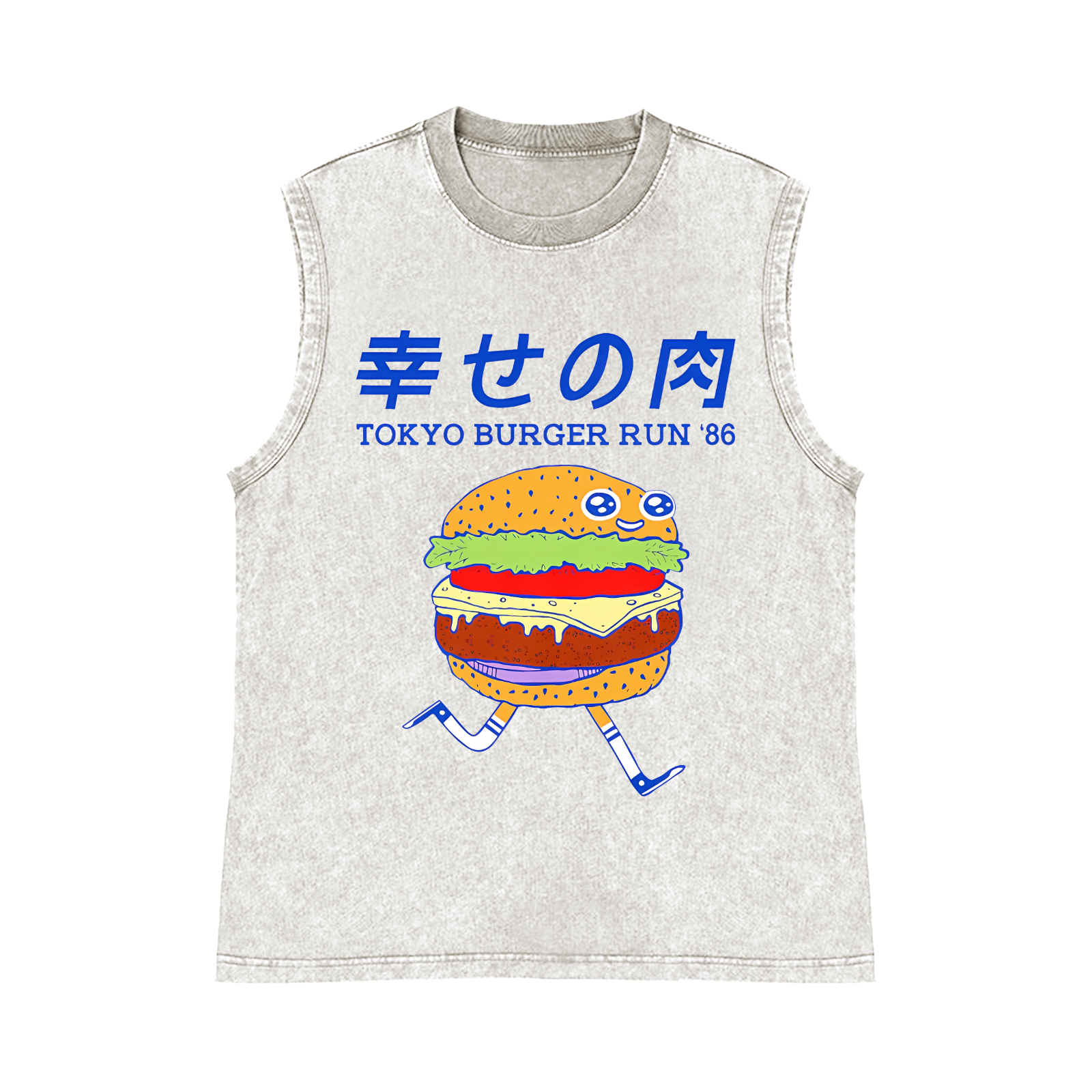 TOKYO BURGER RUN '86 Pure Cotton Wash-Dyed Sleeveless Tank Top