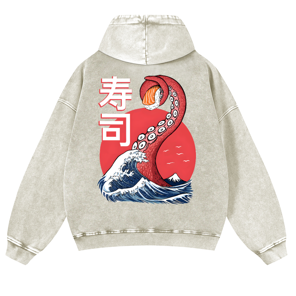 Sushi Octopus Vintage Washed Cotton Back Art Hoodie