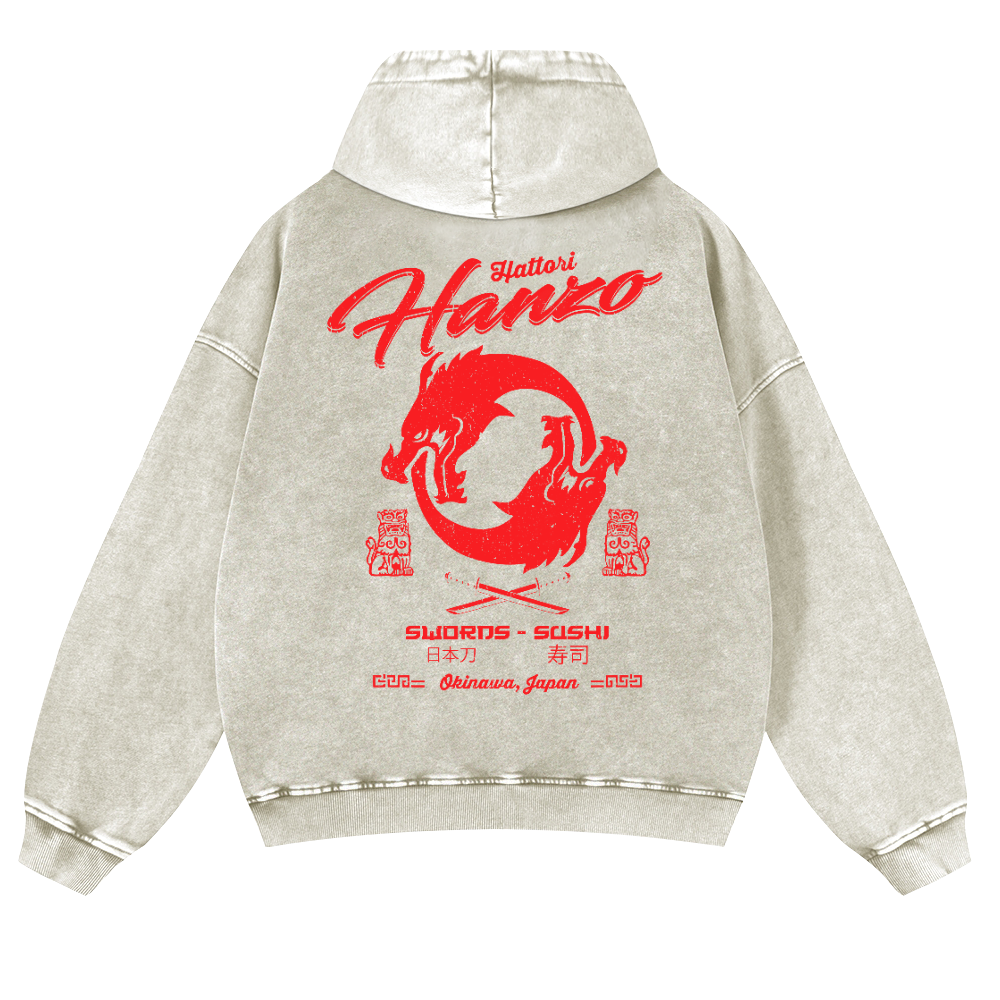 Okinawa Japan Hattori Hanzo Vintage Washed Cotton Back Art Hoodie