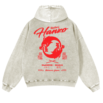 Okinawa Japan Hattori Hanzo Vintage Washed Cotton Back Art Hoodie