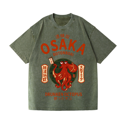 Osaka Dotonbori Drunken Octopus Vintage Wash Japanese Design T-Shirt