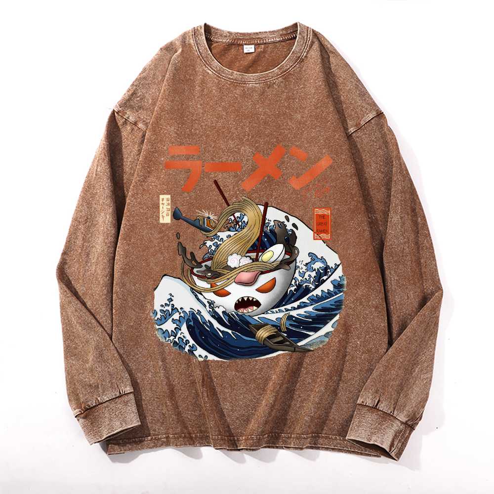 Ramen Wave Vintage Cotton Wash Crewneck Sweatshirt
