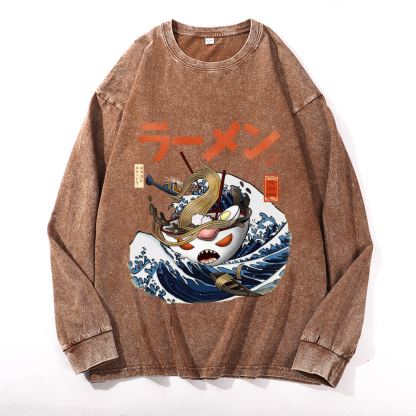 Ramen Wave Vintage Cotton Wash Crewneck Sweatshirt