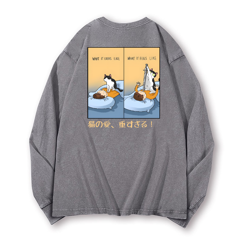Cat Love Vintage Washed Cotton Back Art Long-sleeve T-shirt