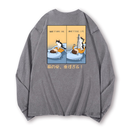 Cat Love Vintage Washed Cotton Back Art Long-sleeve T-shirt