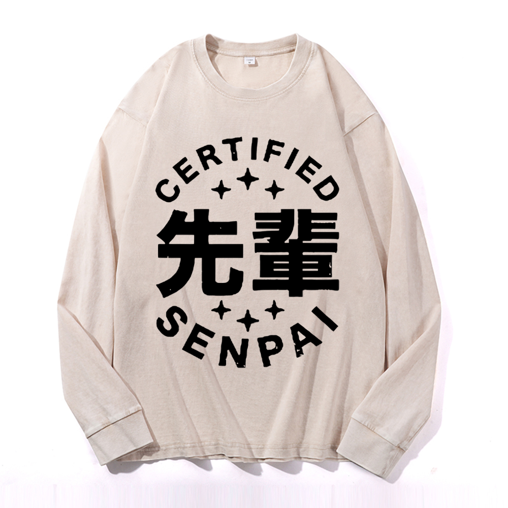 Senpai Vintage Cotton Wash Crewneck Long-Sleeve T-Shirt