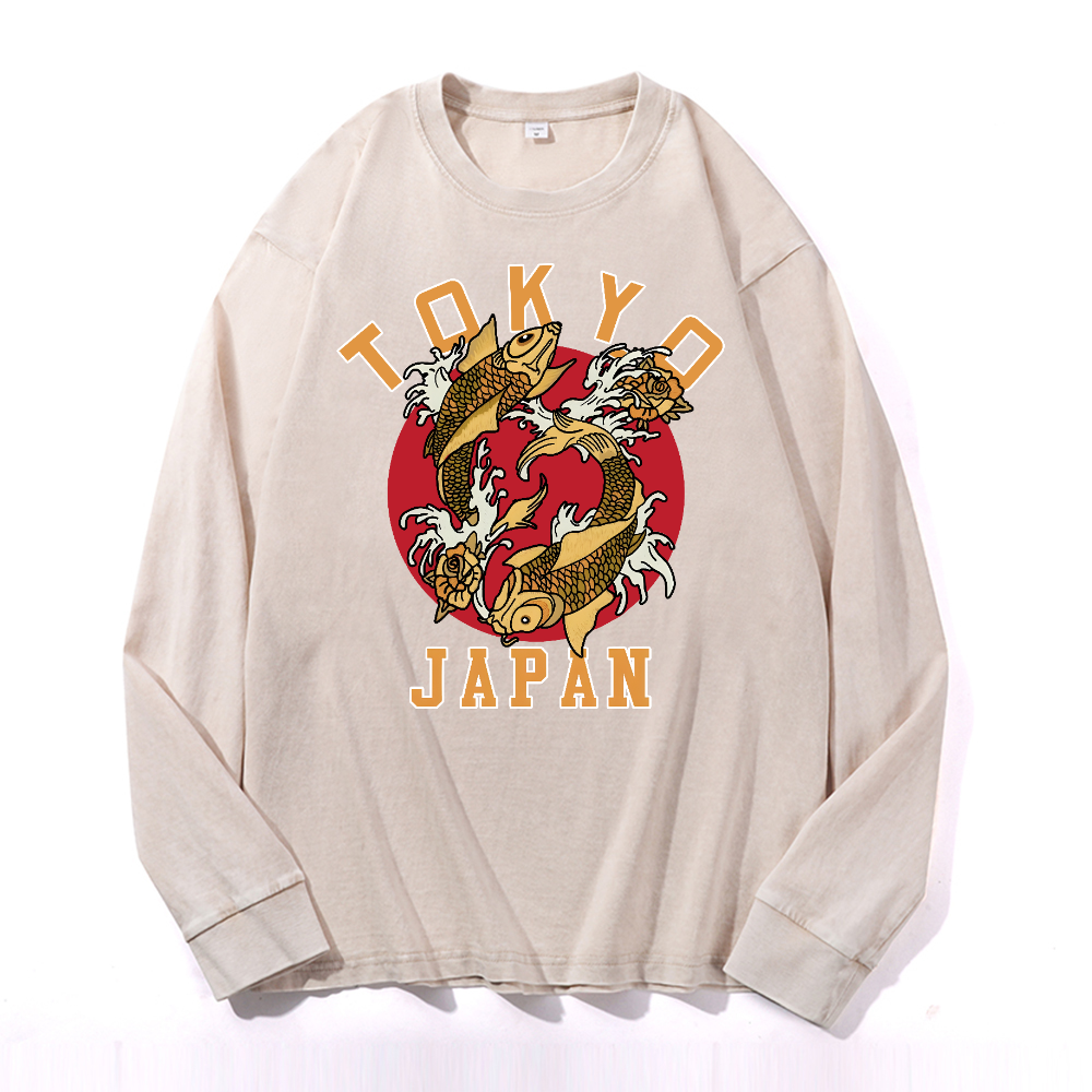 Tokyo Japan Fish Vintage Cotton Wash Crewneck Sweatshirt