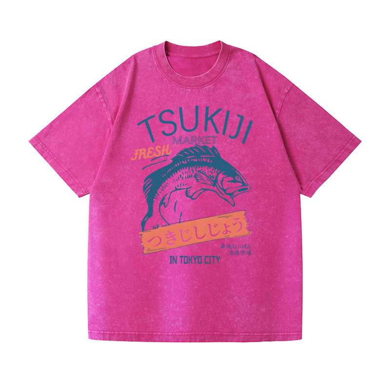 Tsukiji Fish Tokyo Vintage Wash Japanese Design T-Shirt