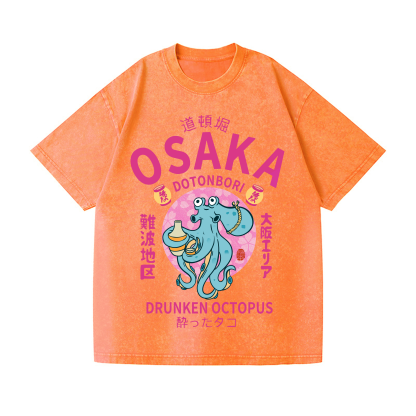 Osaka Dotonbori Drunken Octopus Vintage Wash Japanese Design T-Shirt