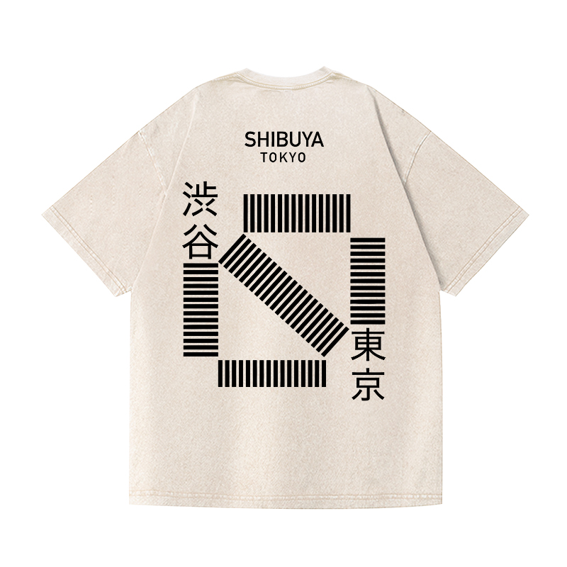 Shibuya Tokyo Vintage Wash Japanese Design Back Art T-Shirt