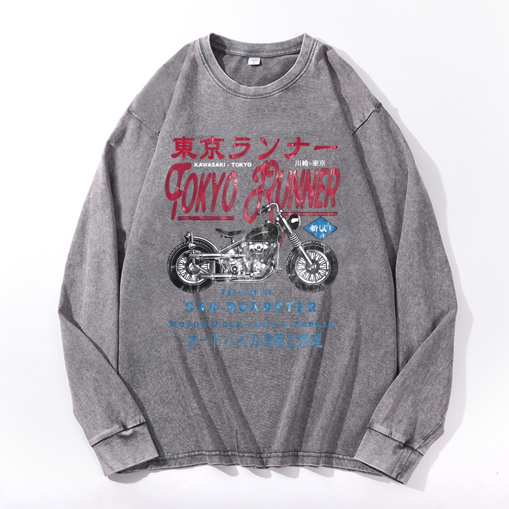 Tokyo Kawasaki S40 Repair Vintage Cotton Wash Crewneck Sweatshirt