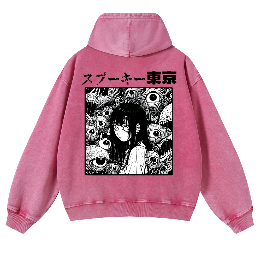 Tokyo Girl Vintage Washed Cotton Back Art Hoodie